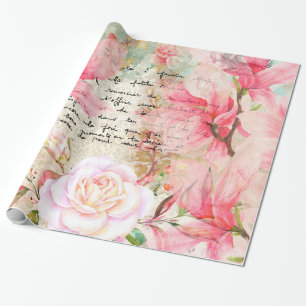 Romantic Love Letters & Flowers Wallpaper Cadeaupapier