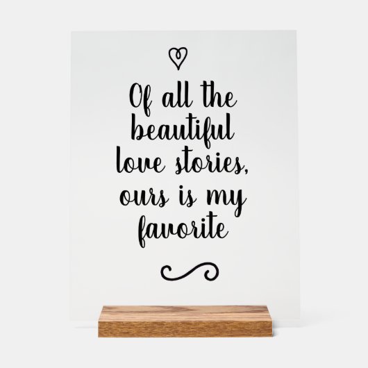 Romantic Love Story Calligraphy Wedding Acryl Bord (Voorkant)