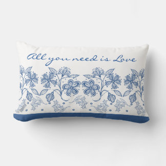 Romantic Love Text Indigo Blue Floral Border Kussen