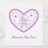 Romantic Love You Lavender Heart Personalized Wijn Etiket (Enkel label)