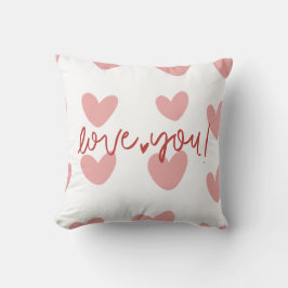 Romantic "Love You" Pink Hearts Gingham Pattern Th Kussen