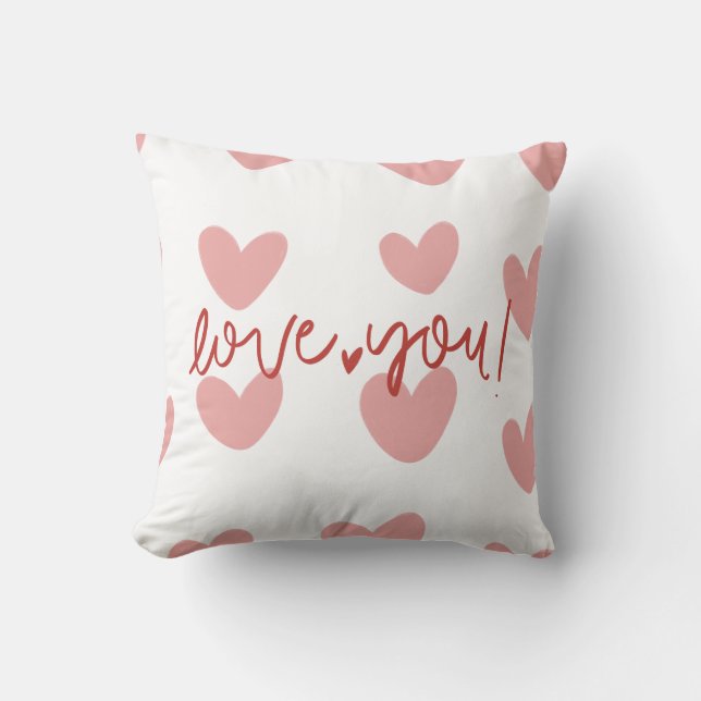 Romantic "Love You" Pink Hearts Gingham Pattern Th Kussen (Voorkant)