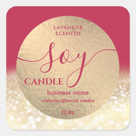 Romantic luxe script soy candle viva magenta vierkante sticker (Voorkant)