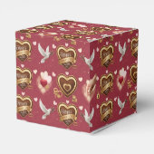 Romantic Maroon Pattern Doves Hearts Emblem Bedankdoosjes (Achterkant)