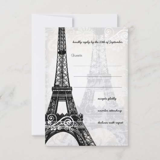 Romantic Mason Jar Shadows Damask Wedding RSVP (Voorkant)