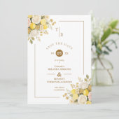 Romantic Mediterranean Lemons Floral Bunch Wedding Save The Date (Staand voorkant)