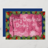 Romantic Merry Kerstmis Darling Waterverf Feestdagenkaart (Voorkant / Achterkant)