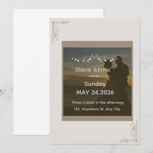 Romantic & Minimal Wedding Invitation Template | E (Devant / Derrière)