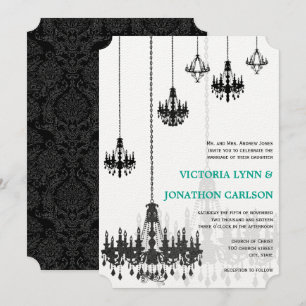 Romantic Mint Green Damask Chandeliers Wedding Kaart