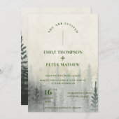 Romantic Misty Forest Waterverf Trees Wedding Kaart (Voorkant / Achterkant)