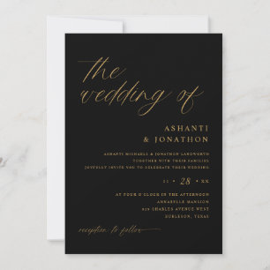 Romantic Modern Black and Gold Wedding Kaart