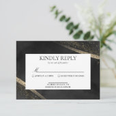 Romantic Modern Black and Gold Wedding RSVP Kaart (Staand voorkant)