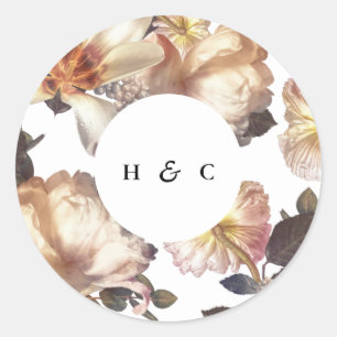 Romantic Modern Flower Floral Wedding Ronde Sticker