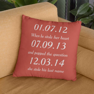 Romantic Moments Personalized Dates Custom Wedding Kussen