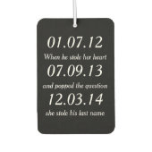 Romantic Moments Personalized Dates Custom Wedding Luchtverfrisser (Voorkant)