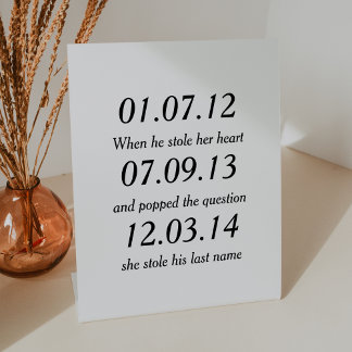Romantic Moments Personalized Dates Custom Wedding Reclamebord Met Voetstuk