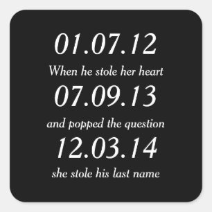 Romantic Moments Personalized Dates Custom Wedding Vierkante Sticker