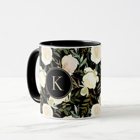 Romantic Monogram Floral Vanilla Green Waterverf Mok (Voorkant links)