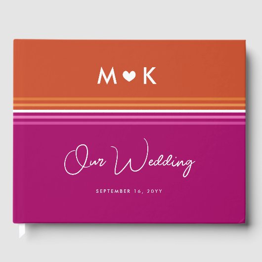 Romantic Monogram Lesbische vlag Strijd bruiloft Gastenboek (Voorkant)
