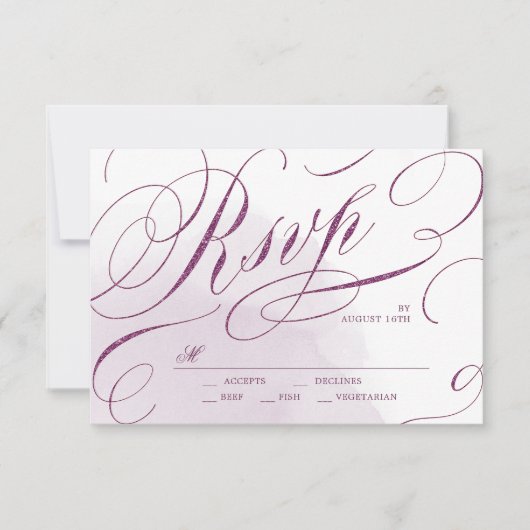 Romantic Moody plum calligraphie mariage RSVP (Devant)