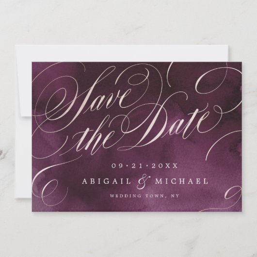 Romantic Moody plum kalligrafie bespaart de datum Save The Date (Voorkant)