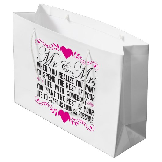 Romantic Mr. en Mrs. word art Wedding Groot Cadeauzakje (Achterkant Gekanteld)