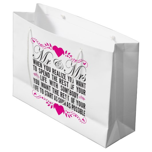 Romantic Mr. en Mrs. word art Wedding Groot Cadeauzakje (Voorkant Gekanteld)