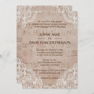 Romantic Music Sheet and Lace Wedding Kaart