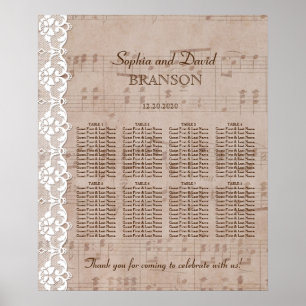Romantic muziekblad & Lace Wedding Seating Chart Poster