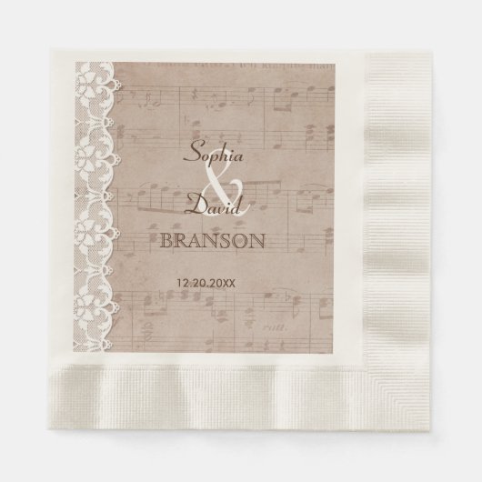 Romantic  muziekblad & Lace Wedding Servetten (Voorkant)