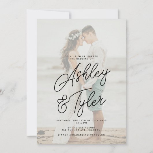 Romantic names script overlay photo wedding kaart (Voorkant)