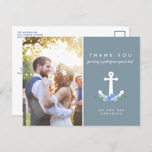 Romantic Nautical Wedding Bedankt Foto Briefkaart