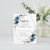 Romantic Navy Blue Blush Botanical Geometric RSVP Briefkaart (Staand voorkant)