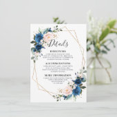 Romantic Navy Blue Blush Floral Geometric Wedding Informatiekaartje (Staand voorkant)