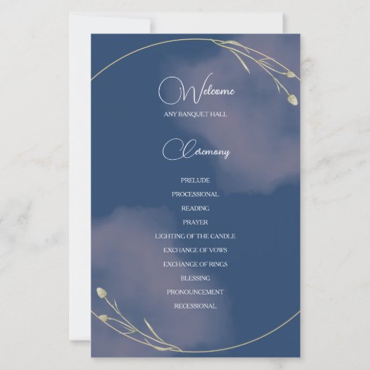 Romantic Navy Blue & Blush Pink Wedding Programme (Dos)