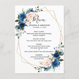 Romantic Navy Blue Blush Roos Menu