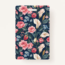Romantic Navy Blue Floral Garden Pattern Badge