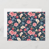 Romantic Navy Blue Floral Garden Pattern Briefkaart (Voorkant / Achterkant)