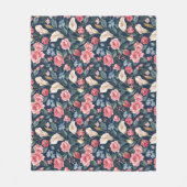 Romantic Navy Blue Floral Garden Pattern Fleece Deken (Voorkant)