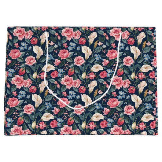 Romantic Navy Blue Floral Garden Pattern Groot Cadeauzakje (Voorkant)