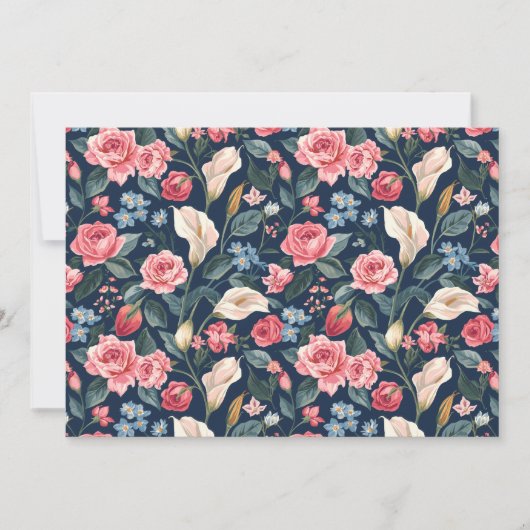 Romantic Navy Blue Floral Garden Pattern Kaart (Voorkant)