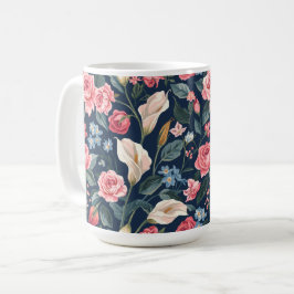 Romantic Navy Blue Floral Garden Pattern Koffiemok