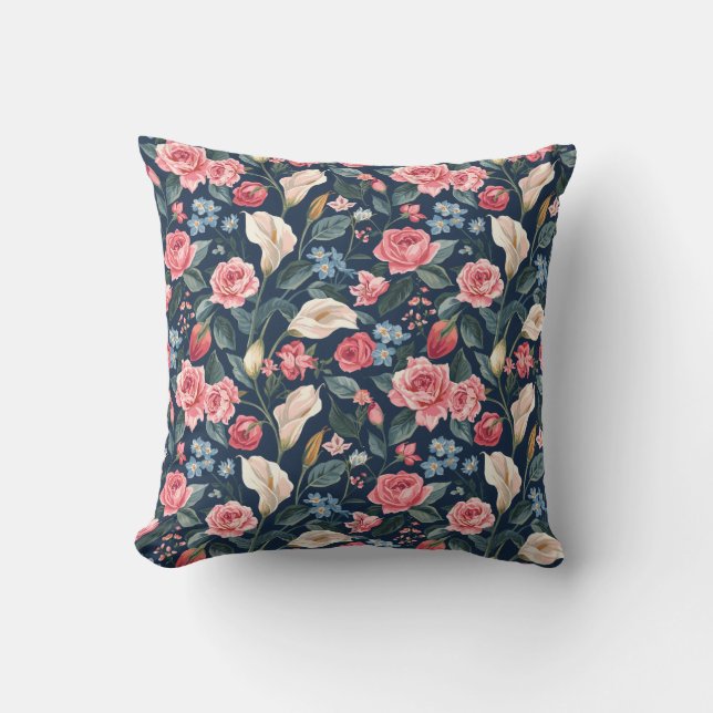 Romantic Navy Blue Floral Garden Pattern Kussen (Voorkant)