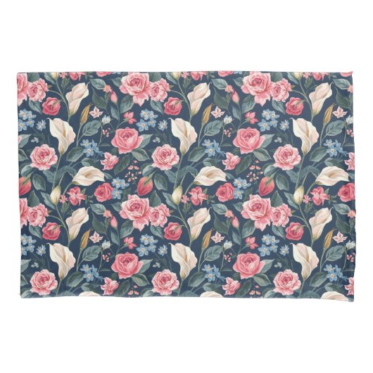 Romantic Navy Blue Floral Garden Pattern Kussensloop (Voorkant)