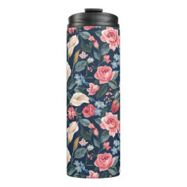 Romantic Navy Blue Floral Garden Pattern Thermosbeker