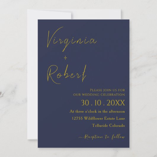 Romantic Navy Blue | Minimale weddenschap met het Kaart (Voorkant)