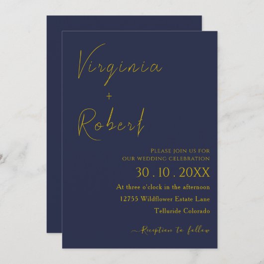 Romantic Navy Blue | Minimale weddenschap met het  Kaart (Voorkant / Achterkant)
