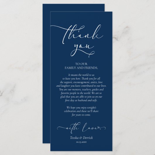 Romantic Navy Blue, Place Setting - Setting Dank u Programma (Voorkant / Achterkant)