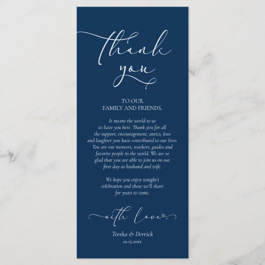 Romantic Navy Blue, Place Setting - Setting Dank u Programma (Voorkant)