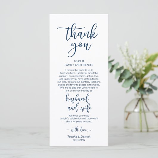 Romantic Navy Blue, Place Setting - Setting Dank u Programma (Staand voorkant)